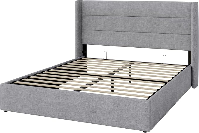Allewie Queen Size Lift Up Storage Bed, Modern Wingback Headboard, Hydraulic - Image 9