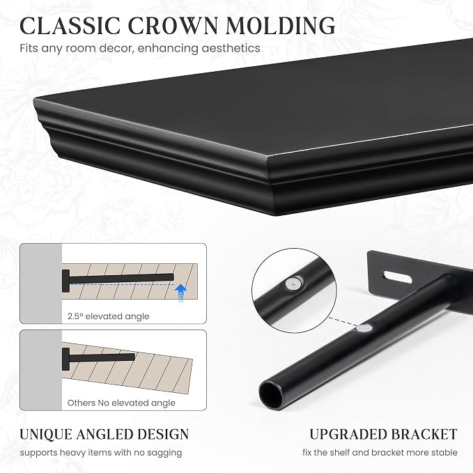 Fun Memories Floating Shelves 32 Inch Long, 9.3 Inch Deep Classic Crown Molding - Image 3