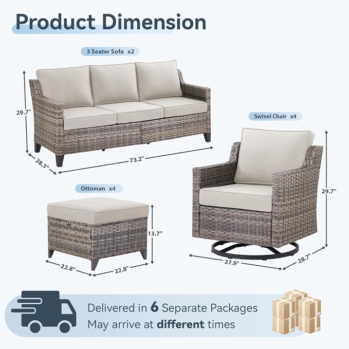 10 Piece Patio Furniture Set-High Back Outdoor Furniture Set Sectional Sofa - Image 8