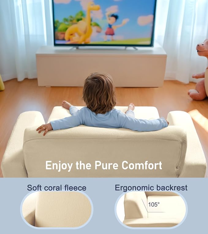 3-in-1 Extra Wide Convertible Kids Couch, Flip Open Toddler Couch to Lounger - Image 4