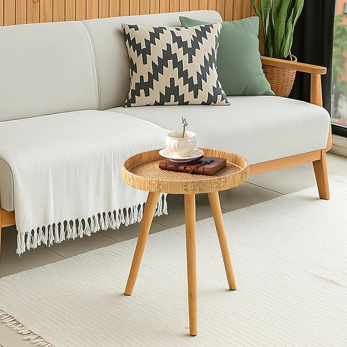 Round Side Table, Boho Circle End Table Coffee Table - Image 7
