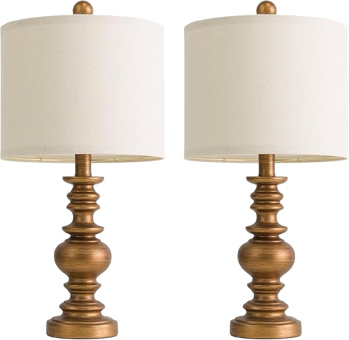 BOBOMOMO 20" Antique Gold Table Lamps Set of 2 – Handcrafted Vintage Bedside - Image 7