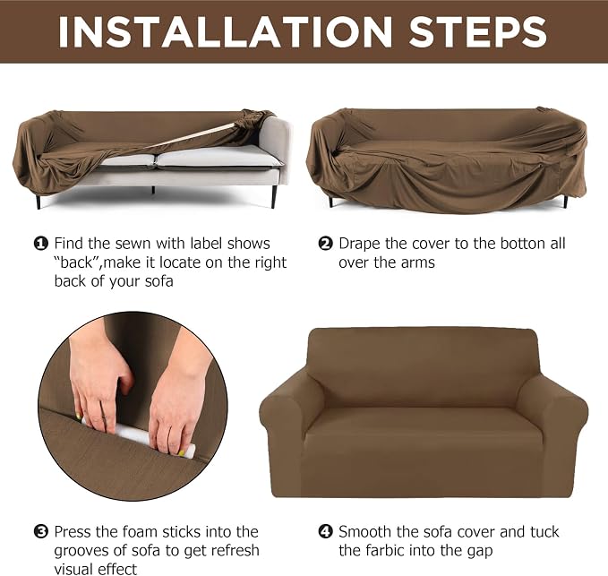 Peryiter 2 Pcs Sofa Covers Couch and Loveseat Covers Set Stretch Sofa Slipcover - Image 3
