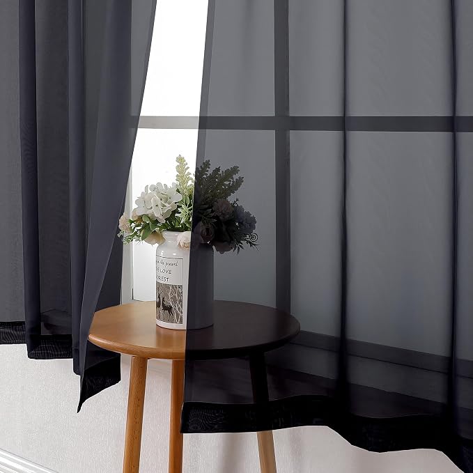 Lecloud Black Sheer Curtains 54 Inch Length 2 Panels Set, Lightweight Short - Image 4