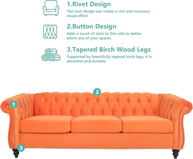 QHITTY 2 Piece Living Room Set, Sectional Chesterfield Sofa Chair Contemporary - Image 3