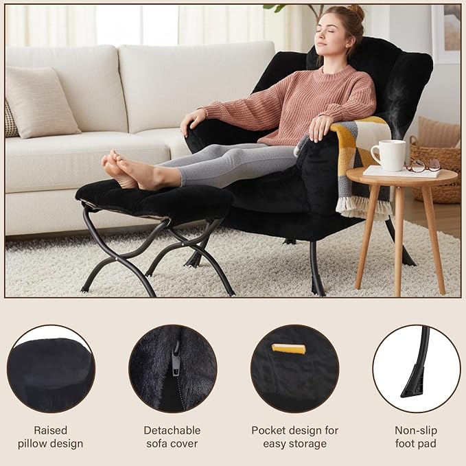 Welnow Lazy Chair with Ottoman, Modern Accent Chair with Armrests and a Side - Image 4