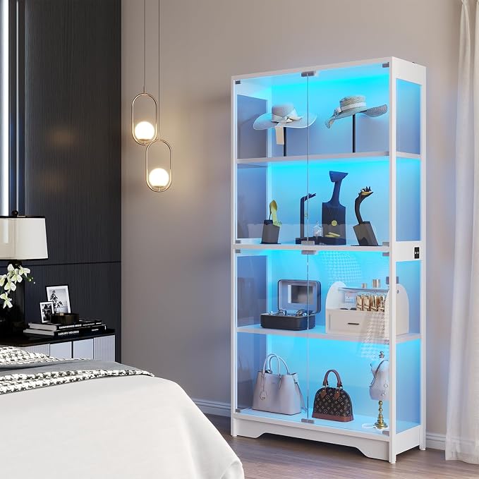 knoworld Display Cabinet with Glass Doors, 4-Tier Glass Display Case with 15mm - Image 9