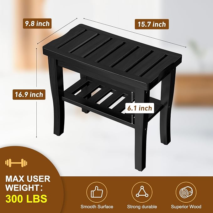 Bamboo Black Shower Bench Stool Shower Chair Seat Adult Women Her Sister Aunt - Image 6