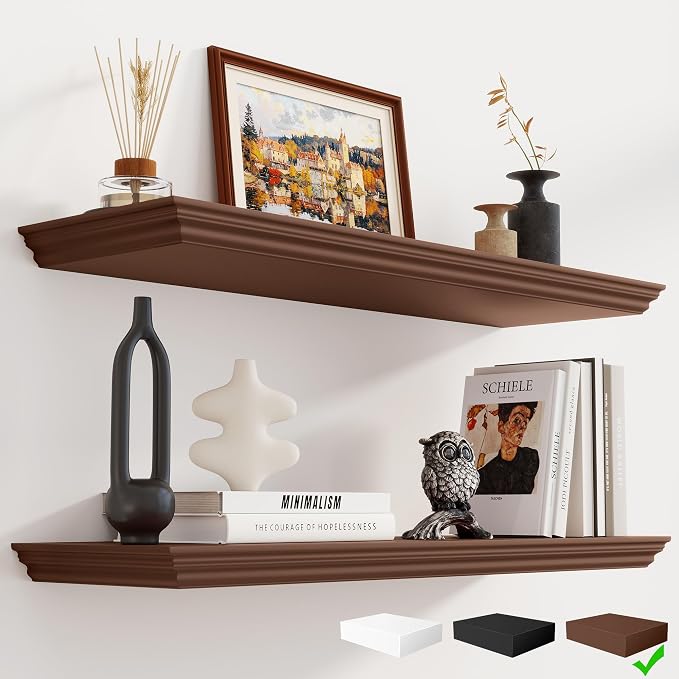 Fun Memories Floating Shelves 32 Inch Long, 9.3 Inch Deep Classic Crown Molding by FunMemories