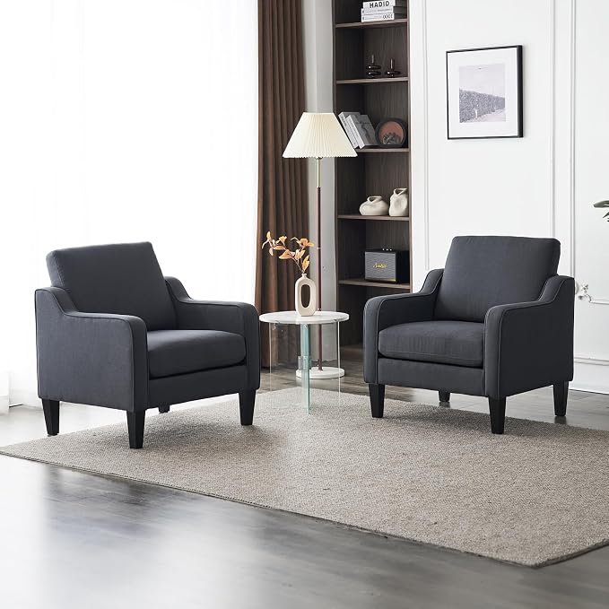 VINGLI Accent Chairs Set of 2 Living Room Chairs Dark Grey Reading Chair by VINGLI