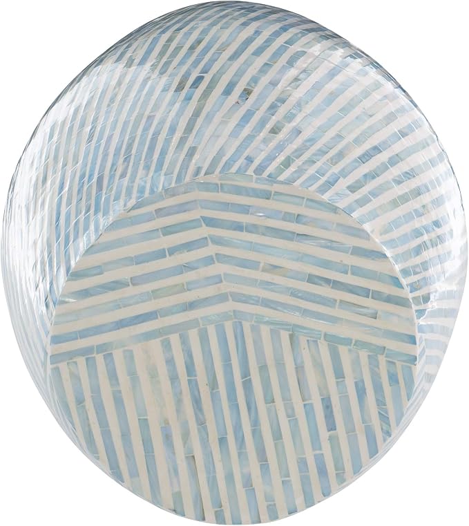 Linon Tylin Ivory and Blue Capiz Drum Accent Table - Image 14