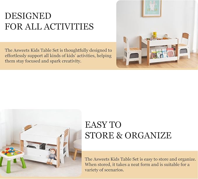 Asweets Kids Table and Chair Set, 4 in 1 Toddler Desk - Image 2