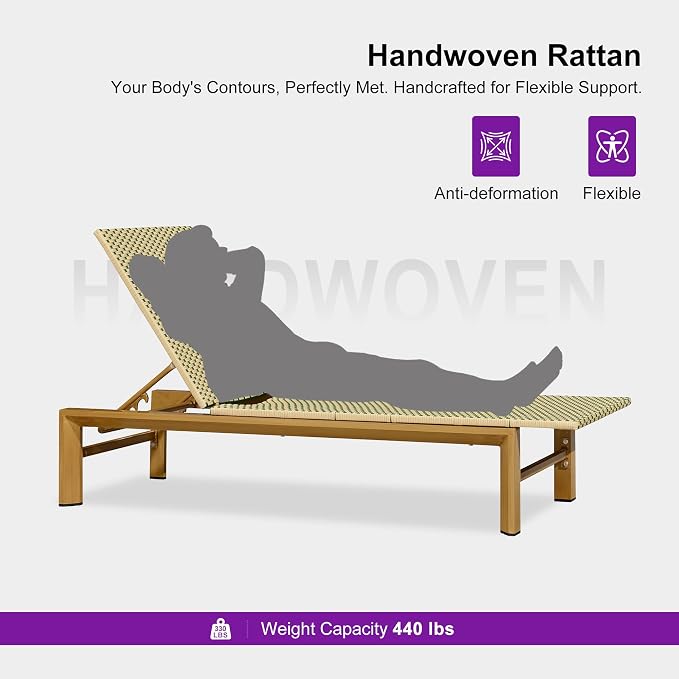 PURPLE LEAF Extra Wide Patio Chaise Lounge Set of 2 Outdoor Lounger French PE - Image 6