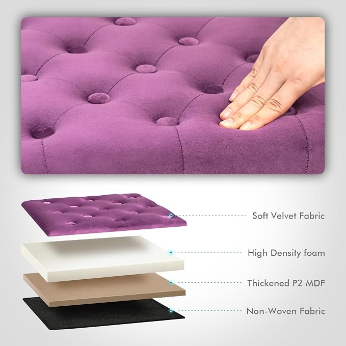 B FSOBEIIALEO Storage Ottoman Cube Velvet Tufted Folding Ottomans - Image 4