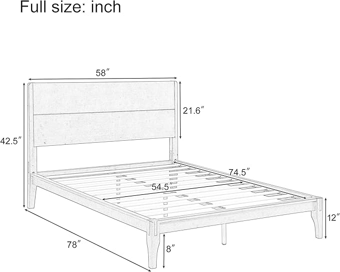 Merax Full Size Bamboo Platform Bed, Mid-Century Modern Bed Frame - Image 2