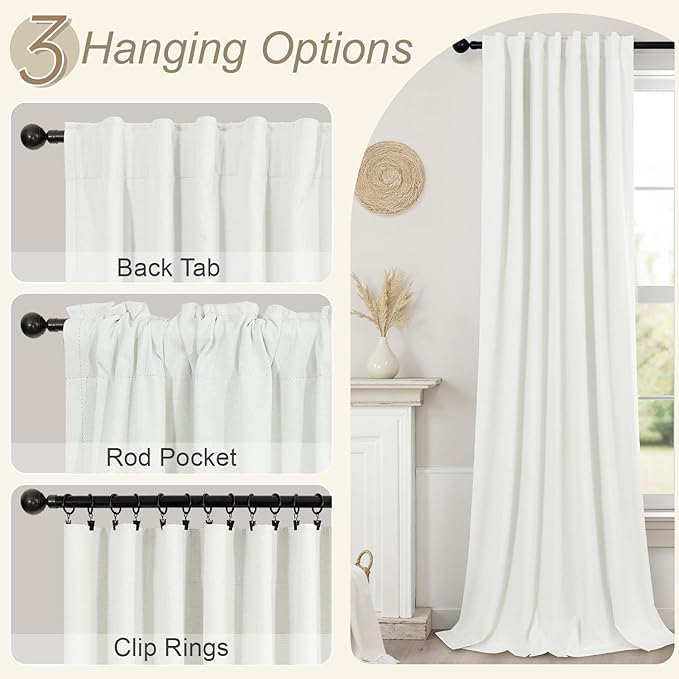 Ivory Blackout Curtains 90 Inches Long 2 Panel Light Blocking Patio Drape - Image 6