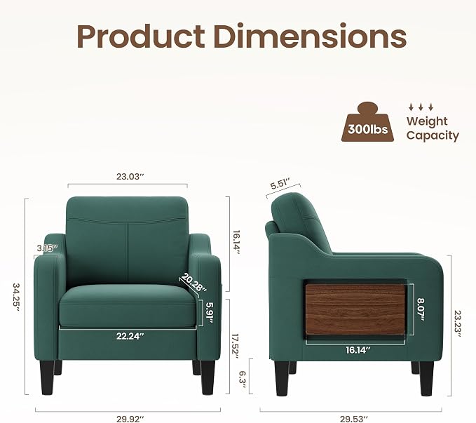 Accent Chair for Living Room Modern Linen Upholstered Armchair Side Wooden - Image 3