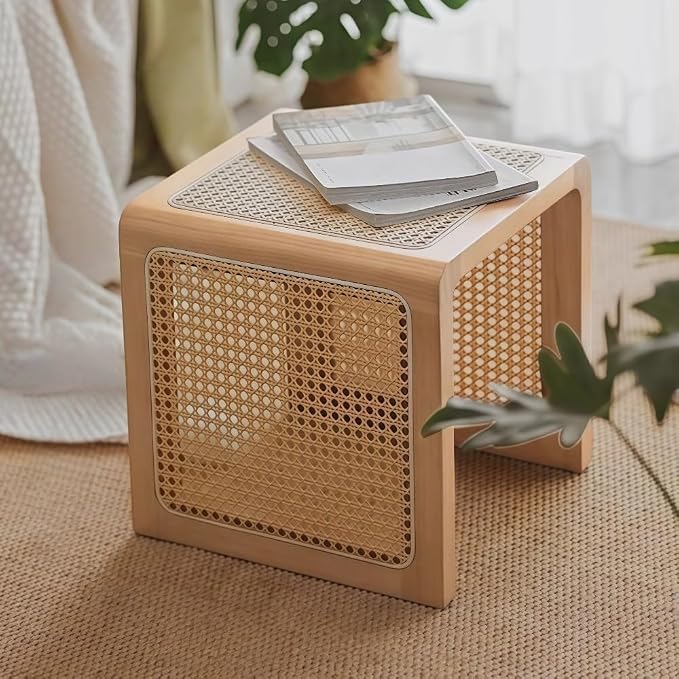 Japanese Style Wood Rattan Stool, Small Space Shoe Bench, Night Stand by Unknown