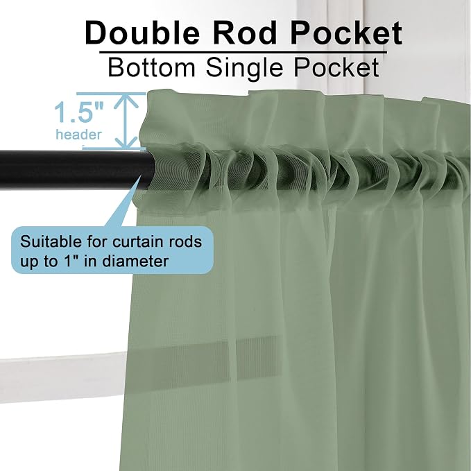 OWENIE Short Sheer Curtains 30 Inches 2 Panels Set, Kitchen Tiers Light - Image 3