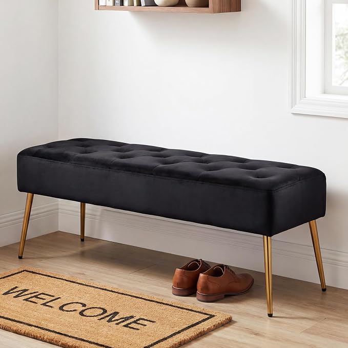 DUHOME Button-Tufted Ottoman Bench, Upholstered Bedroom Benches Velvet Footrest - Image 2