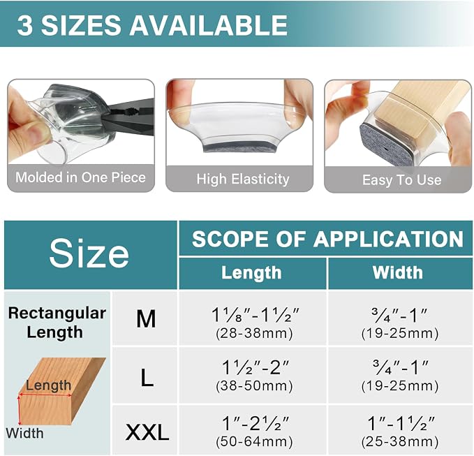 24 Pcs Chair Leg Floor Protectors Rectangle, Silicone Felt Furniture Leg Pads - Image 5
