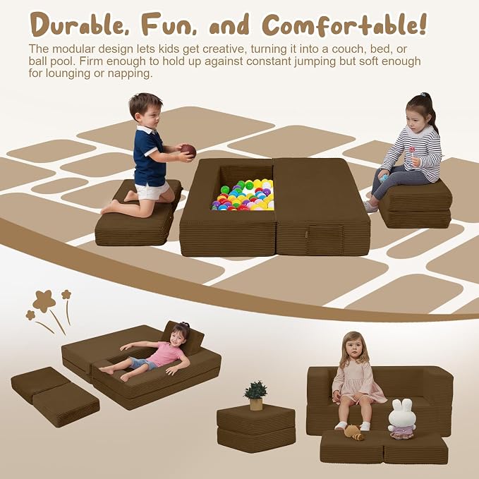 MeMoreCool Modular Kids Couch, Corduroy Play Toddler Couch - Image 3