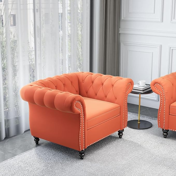 Living Room Chair, Modern Velvet Chesterfield Sofa Chair, Mid Century Single - Image 7
