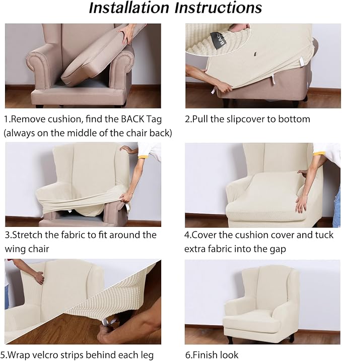 Turquoize Wingback Chair Covers 2 Piece Wing Chair Slipcover Stretch Slipcovers - Image 6