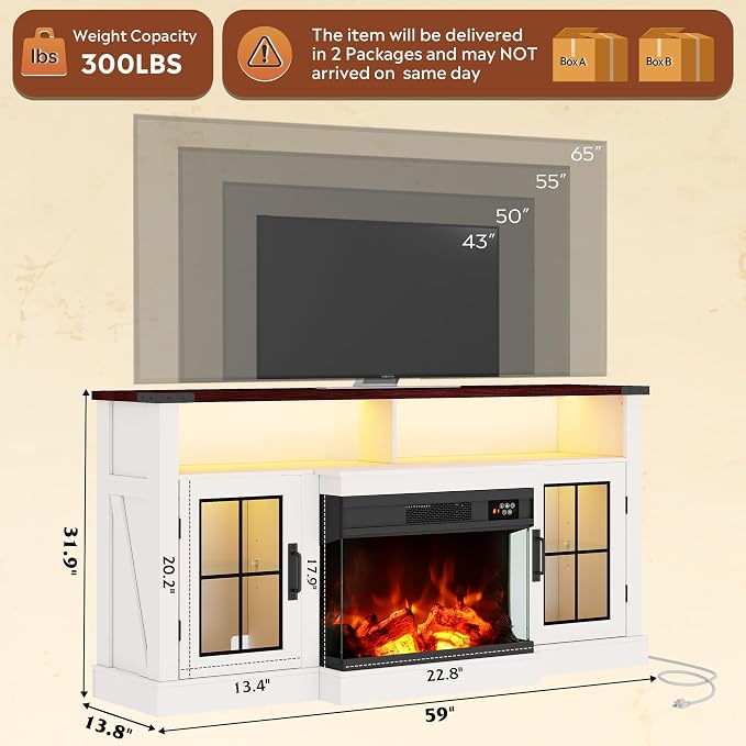 WLIVE 3-Sided Glass Electric Fireplace TV Stand - Image 3