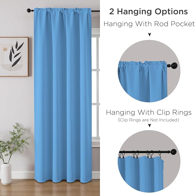 CUCRAF Light Blue Blackout Curtains Customize, Rod Pocket Room Darkening Curtain - Image 3