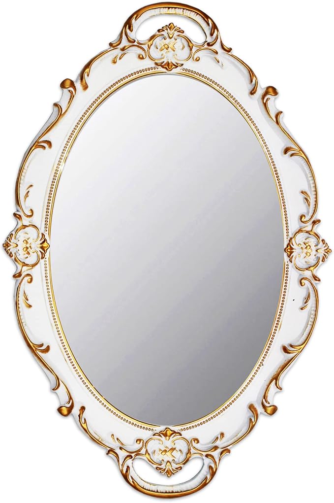 YCHMIR Vintage Mirror Small Wall Mirror 14.5 x 10 inchs Oval White by YCHMIR