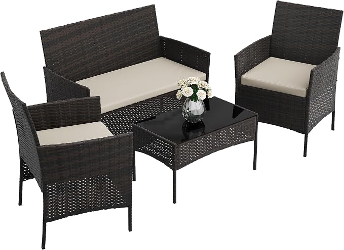 4-Piece Patio Furniture Set, Outdoor Wicker Conversation Set - Image 7