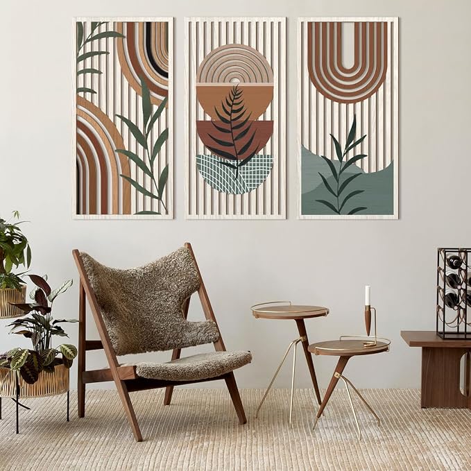 IARTTOP Large Boho Wood Wall Art 16x32 Inch Mid Century Modern Bohemian Wooden - Image 9