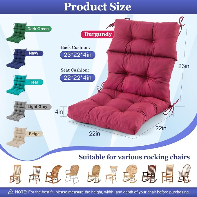 Rocking Chair Cushion, Waterproof and Fade-Resistant Adirondack Rocker Cushions - Image 2