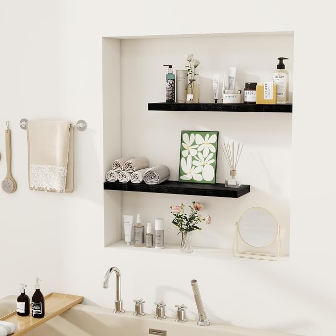 Fun Memories Deep Black Floating Shelf, 22.5" W x 6.5" D Rustic Wood Wall Shelf - Image 6