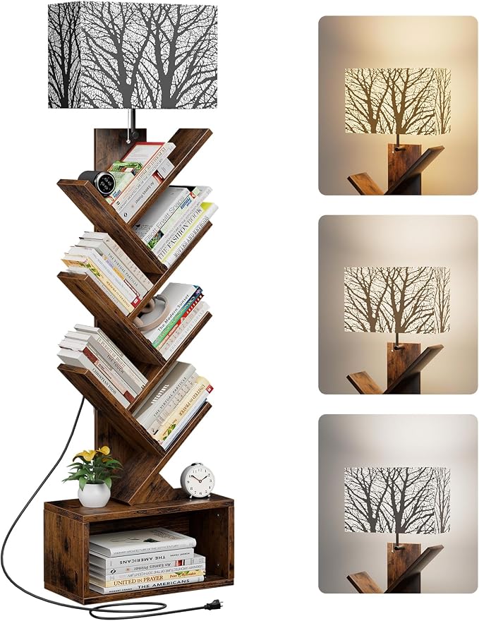 Evermagin Tree Bookshelf with Light, 6 Tier Small Bookcase, Narrow Floor by Evermagin
