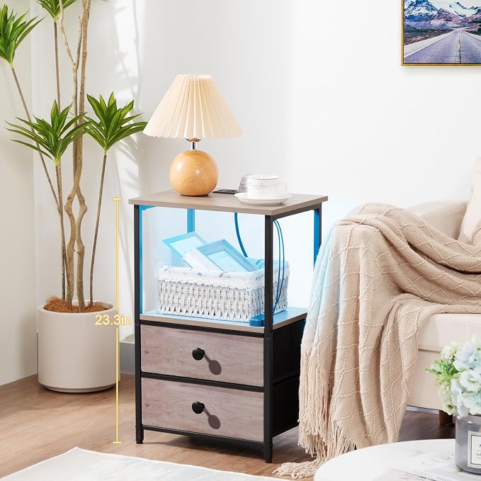 LOAKEKEL Night Stand Set 2, LED Nightstand - Image 8