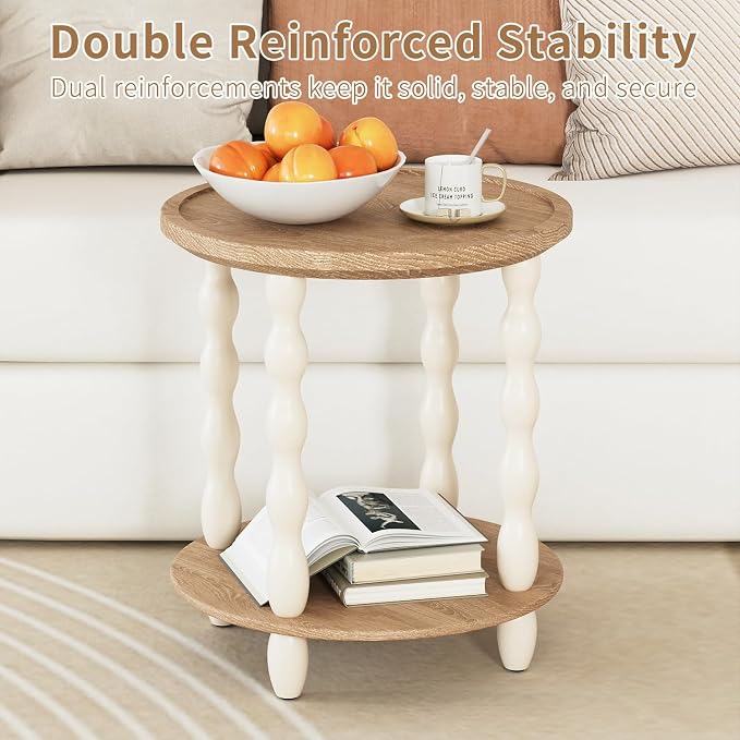 Round End Table, 2-Tier Farmhouse End Table, 18.5'' Handcrafted Weathered Look - Image 4