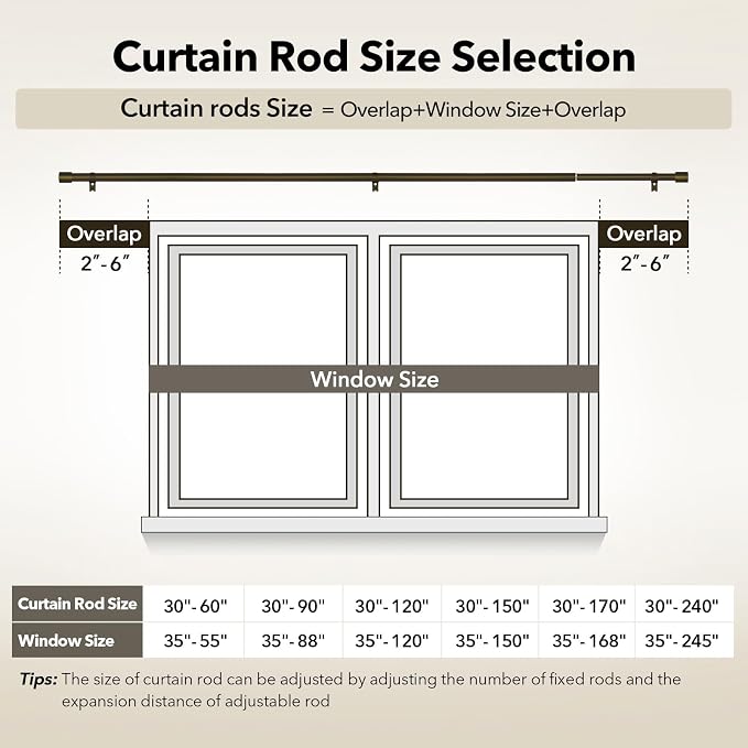 IFELS Heavy Duty Curtain Rods for Windows 28 to 48 Inch, 1 Inch Bronze Curtain - Image 4