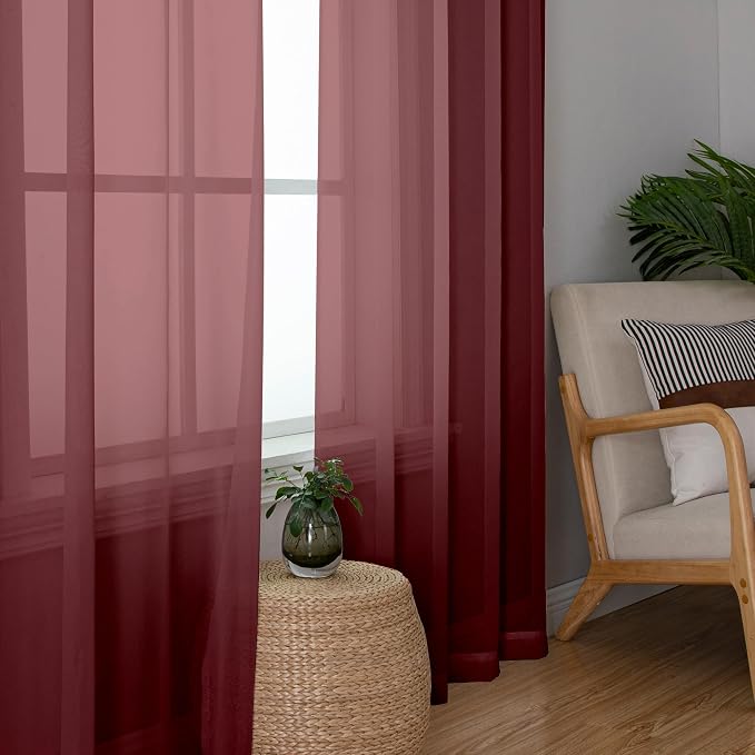 Aiyufeng Sheer Window Curtain Panels 96 Inch Long 2 Pieces, Voile Top Dual Rod - Image 4