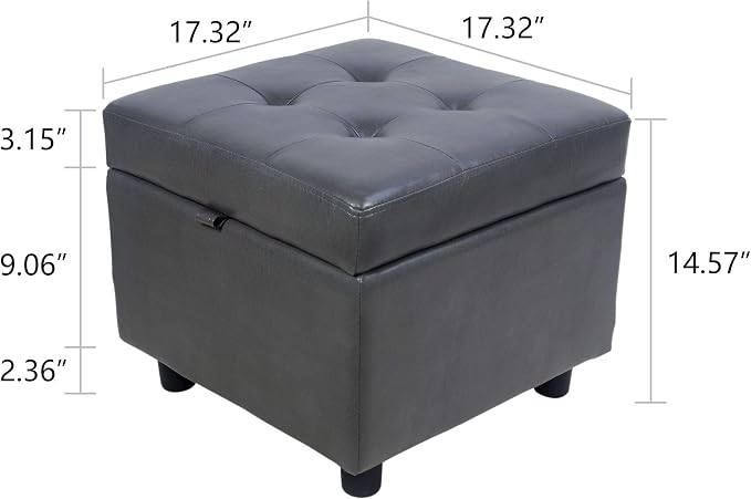 H&B Luxuries Tufted Leather Square Flip Top Storage Ottoman Cube Foot Rest - Image 3