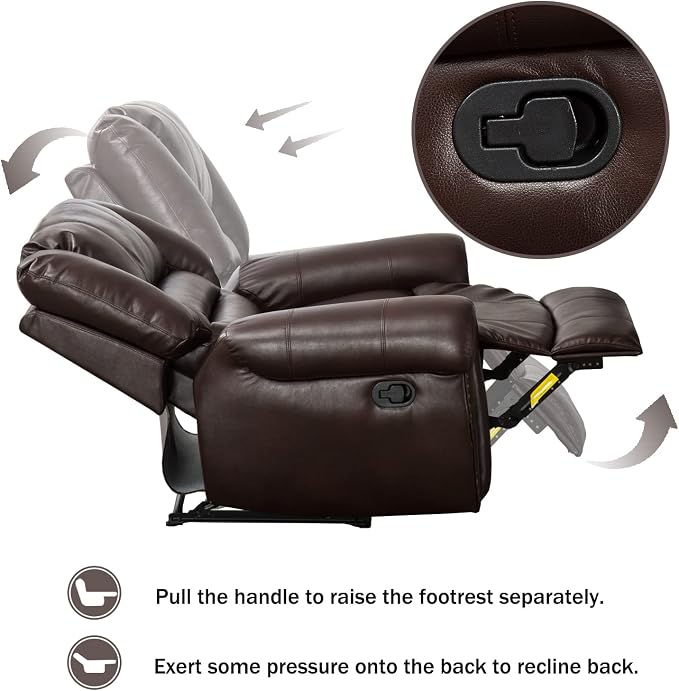 CANMOV Leather Recliner Chair, Classic and Traditional Manual Recliner Chair - Image 9