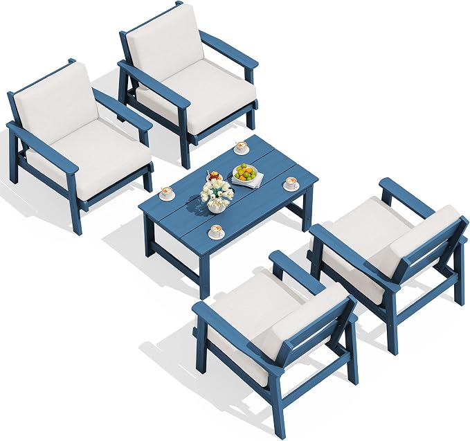 SERWALL Outdoor Patio Furniture Set, 5 Piece HDPE Patio Conversation Sets by SERWALL