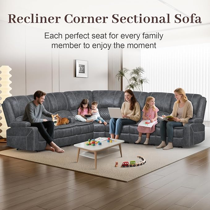 Yolsali Manual Reclining Sectional Sofa Set, 7 Seats Soft Dutch Velvet Recliner - Image 3