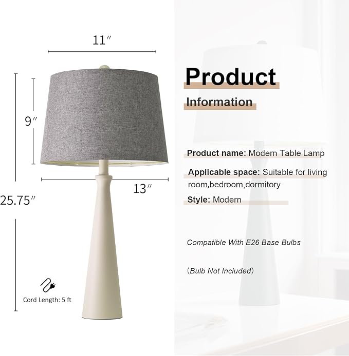 Oneach 25.75" White Table Lamp Set of 2, Modern Vintage Bedside Table Lamps - Image 4