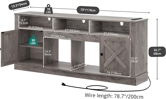 YITAHOME TV Stand for 75/80 Inch TV, Light Rustic Grey Entertainment Center 70 - Image 2