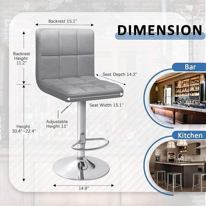 Homall Bar Stools Modern Velvet Adjustable Swivel Barstools, Armless Hydraulic - Image 3