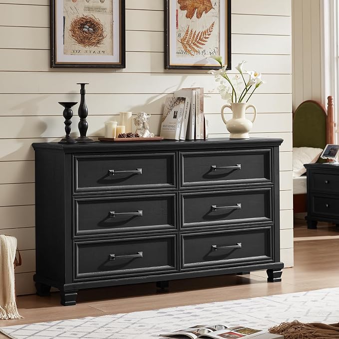 SAVOR LIFE Farmhouse Black 6 Drawer Dresser - Image 3