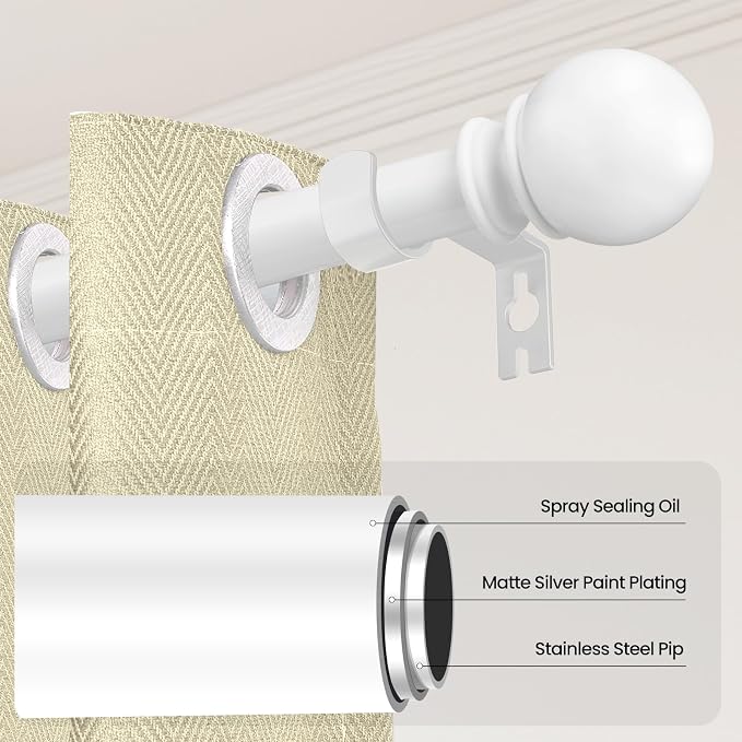 White Curtain Rods for Windows 28 to 48 Inch, 5/8" Diameter Heavy Duty Metal - Image 2