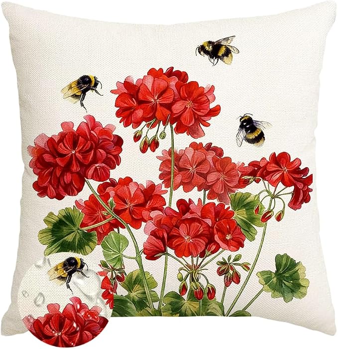 RABUSOFA Spring Summer Outdoor Geranium Pillow Cover 18x18 Waterproof by RABUSOFA